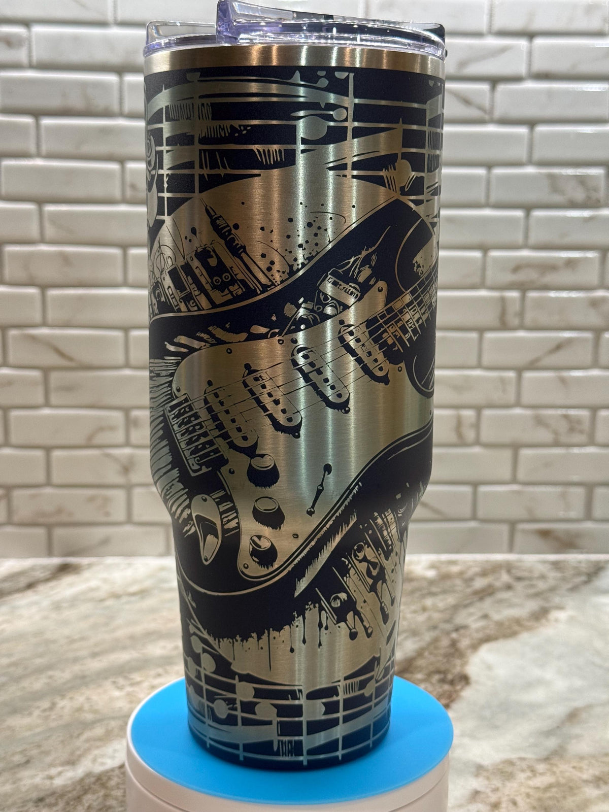 Electric Guitar Engraved Tumbler 30 or 40oz | Guitar Player Gift | Rock Music Gift | Guitarist Gift | Full Wrap Music Tumbler
