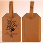 Birth Flower Personalized Luggage Tags | Faux Leather | Travel