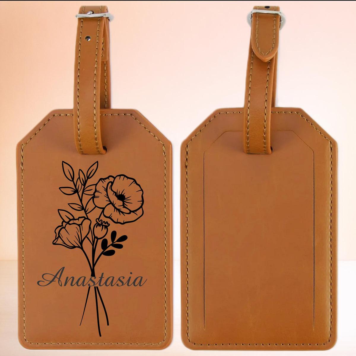 Birth Flower Personalized Luggage Tags | Faux Leather | Travel