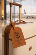 Birth Flower Personalized Luggage Tags | Faux Leather | Travel