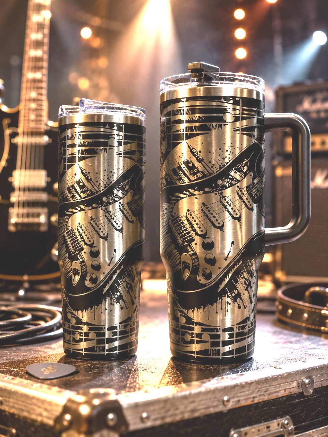 Electric Guitar Engraved Tumbler 30 or 40oz | Guitar Player Gift | Rock Music Gift | Guitarist Gift | Full Wrap Music Tumbler