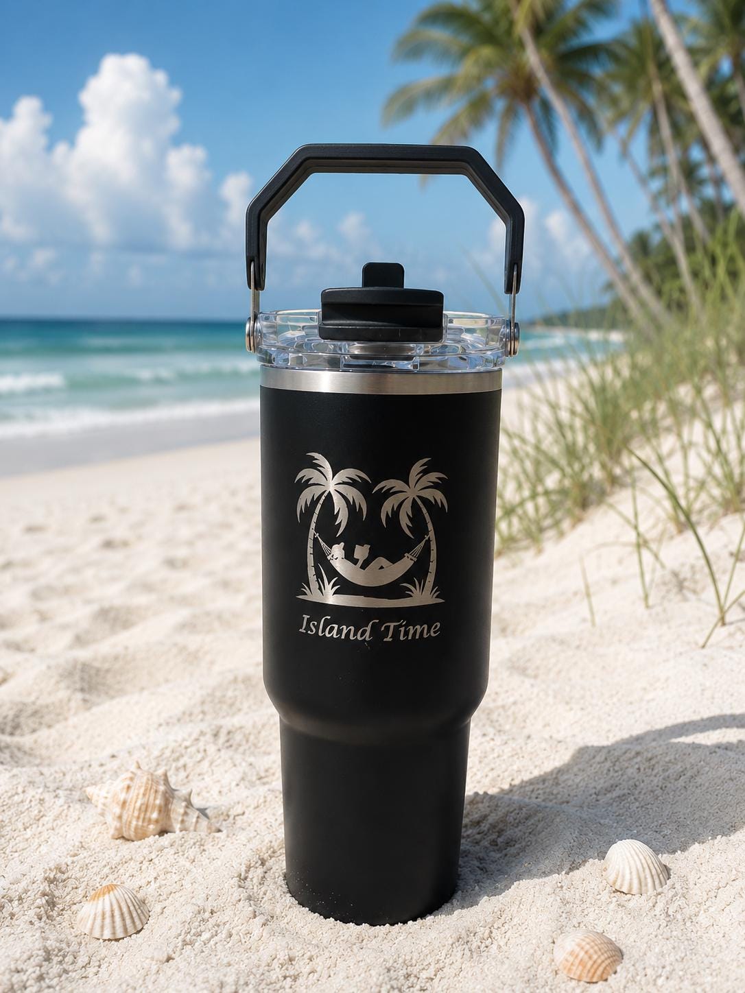Personalized 30oz Insulated Tumbler | Tropical Beach Vacation Gift