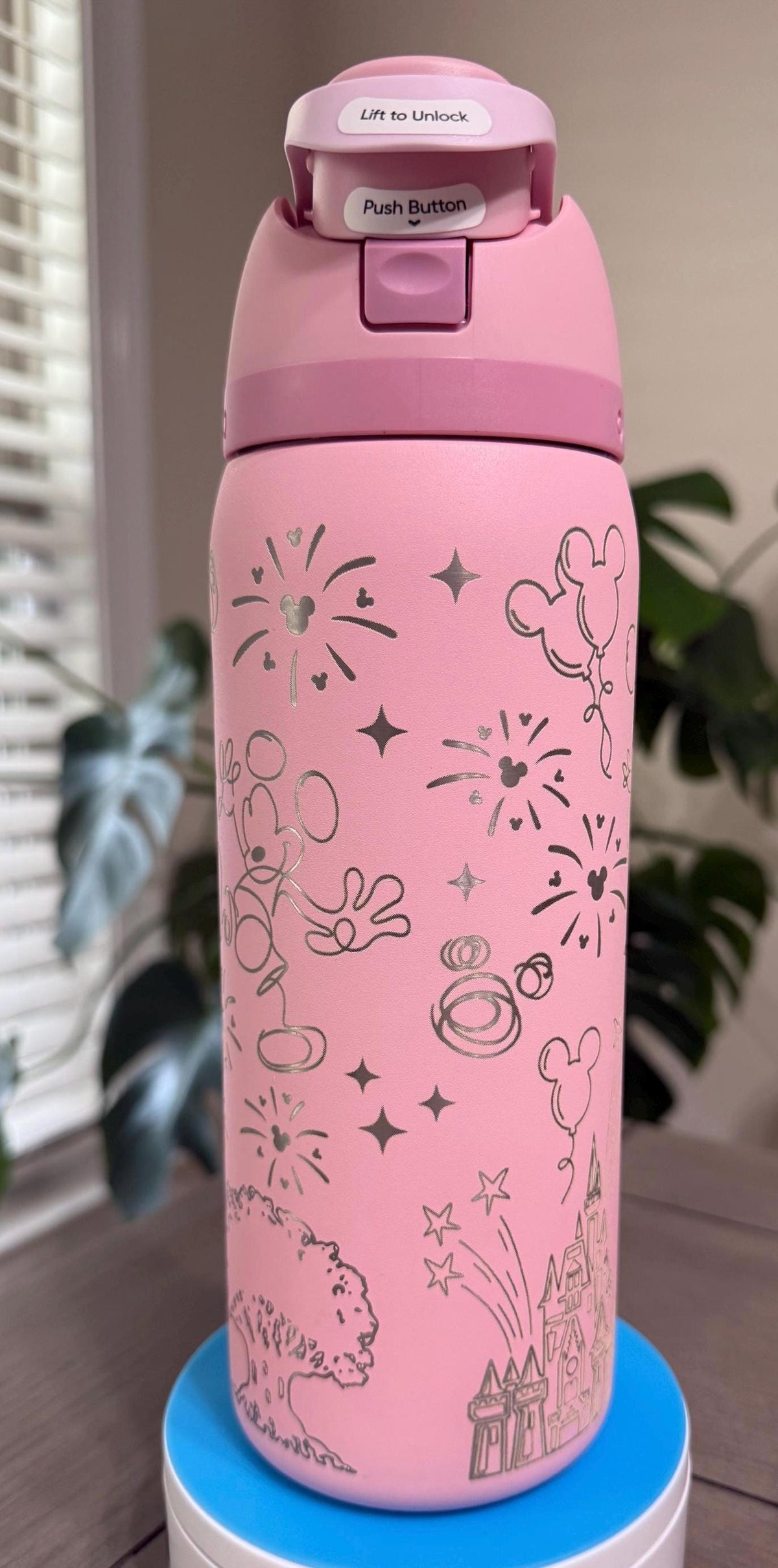 Personalized Magical Theme Park Inspired Owala Tumbler 32oz | Custom Name & Hometown Tag | Park Icons | Fireworks and Balloons