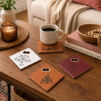 Theme Park Magnetic Bottle Opener Coaster | Laser Engraved Faux Leather Square | Character or Icon Coaster