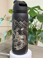 Engraved Owala Tumbler | Motorcycle Mountain Road Scene, Biker Rider Cup