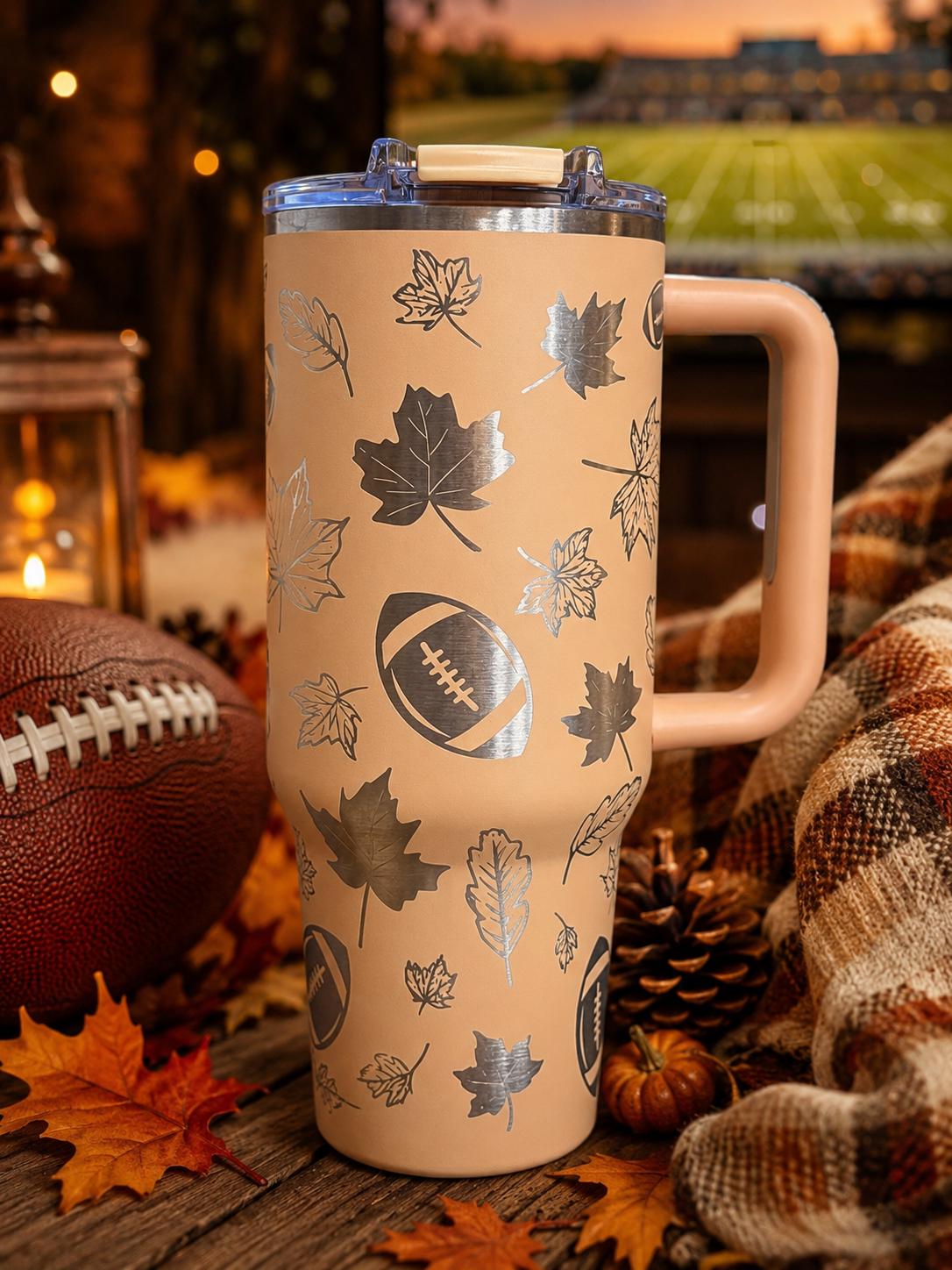 Fall Football Pumpkin Spice Season Laser Engraved 40 oz Wrap Tumbler