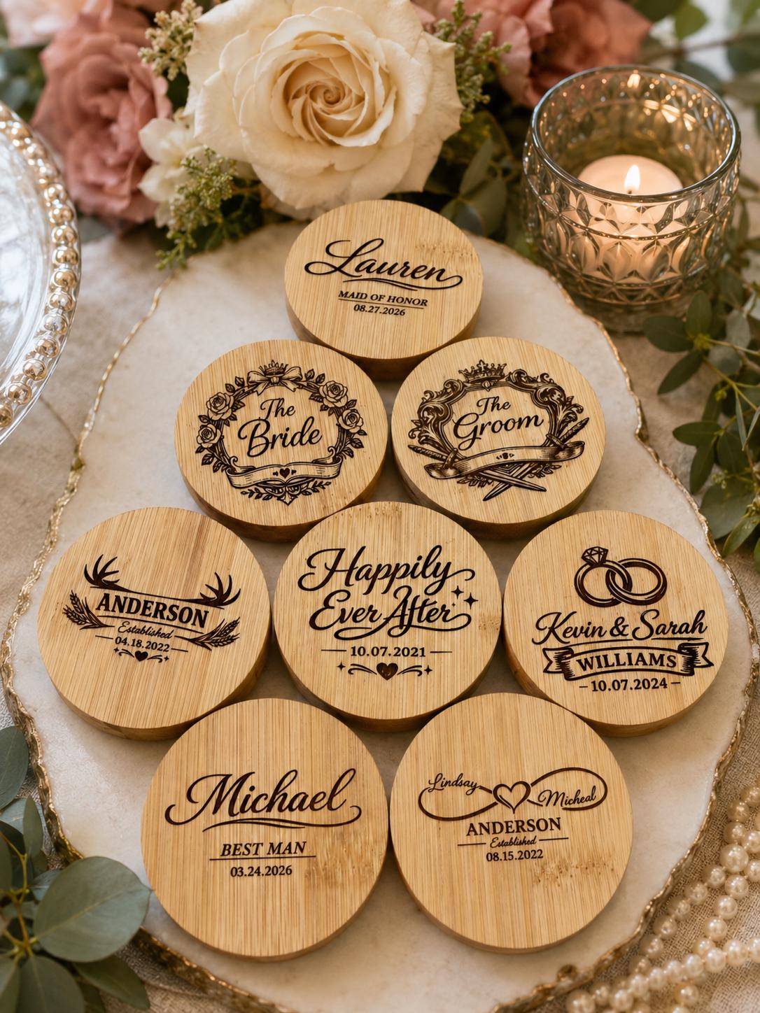 Wedding Monogram Bamboo Magnetic Bottle Openers | Party Favors | Guest Gifts | Create Your Own