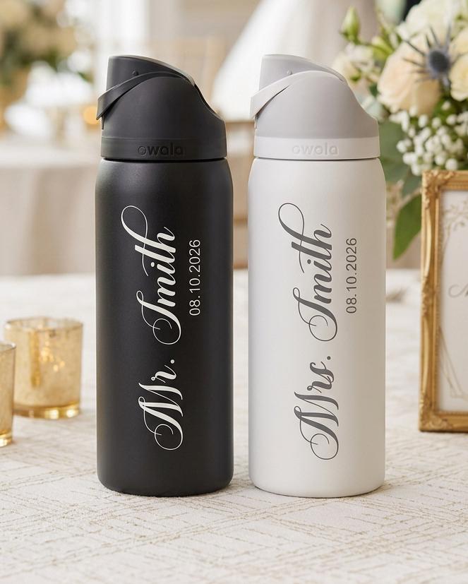 Set of 2 Wedding Couple Owala Free Sip | 24 or 32 oz Insulated Tumbler | Bride and Groom | Custom Combinations | Wedding Gift