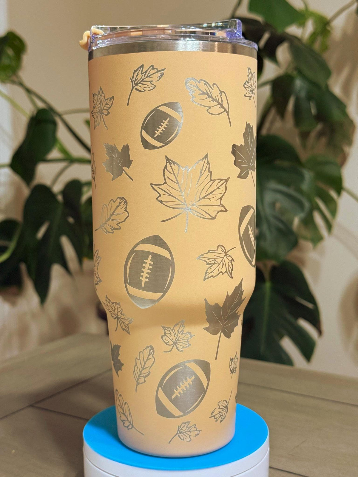 Fall Football Pumpkin Spice Season Laser Engraved 40 oz Wrap Tumbler