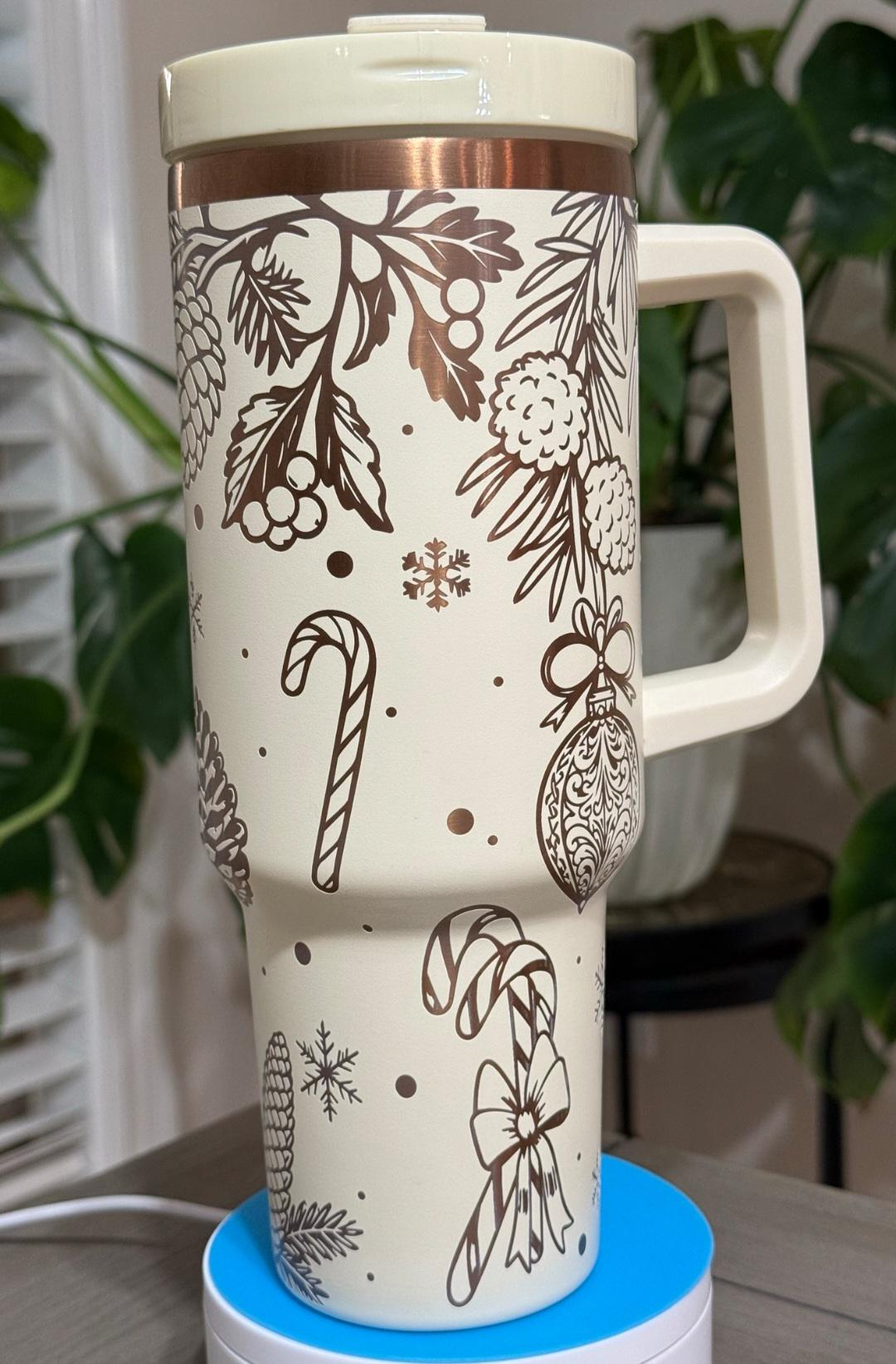 Christmas Tree Garland Tumbler | Full Wrap Laser Engraved (40 oz Hogg or 32 oz Owala)