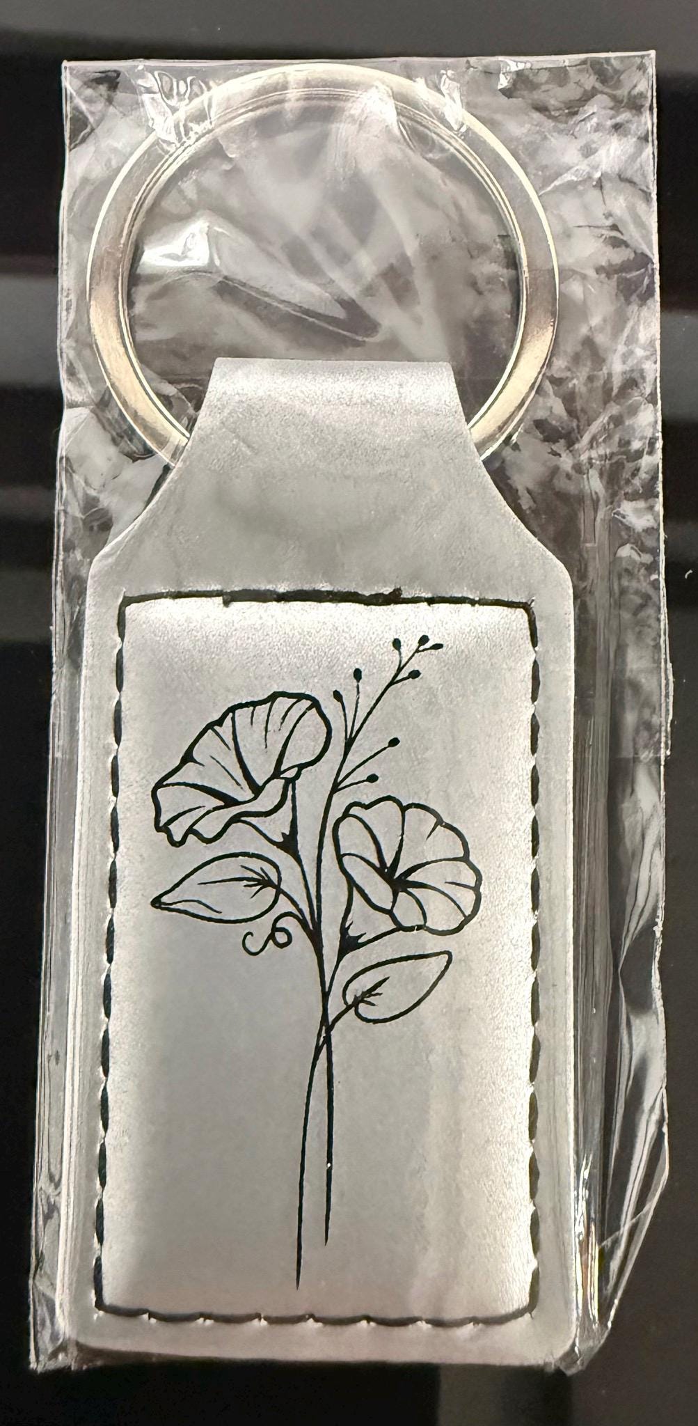 Birth Month Flower Personalized Leather Keychain