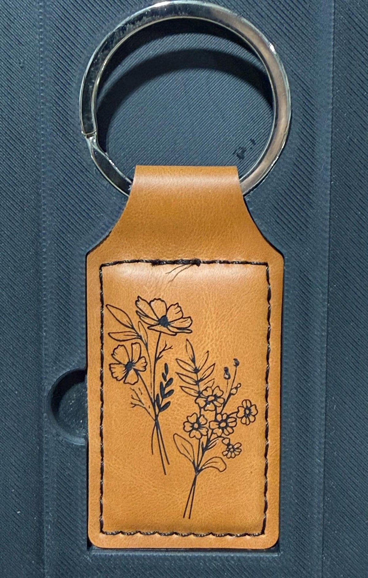 Birth Month Flower Personalized Leather Keychain