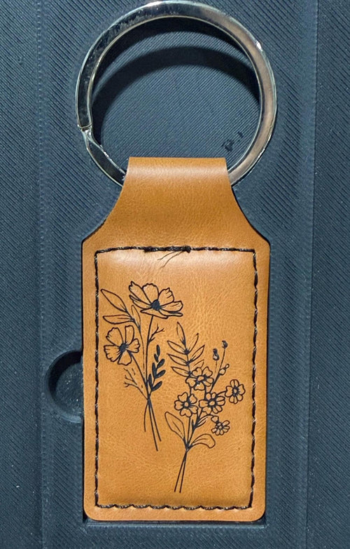 Birth Month Flower Personalized Leather Keychain