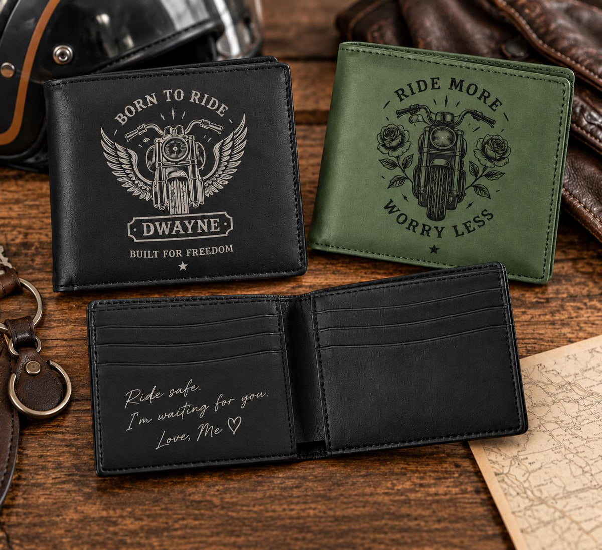 Personalized Motorcycle Wallet | Custom Engraved Biker Wallet | Motorcycle Rider Gift | Custom Handwriting Wallet | Gift for Biker