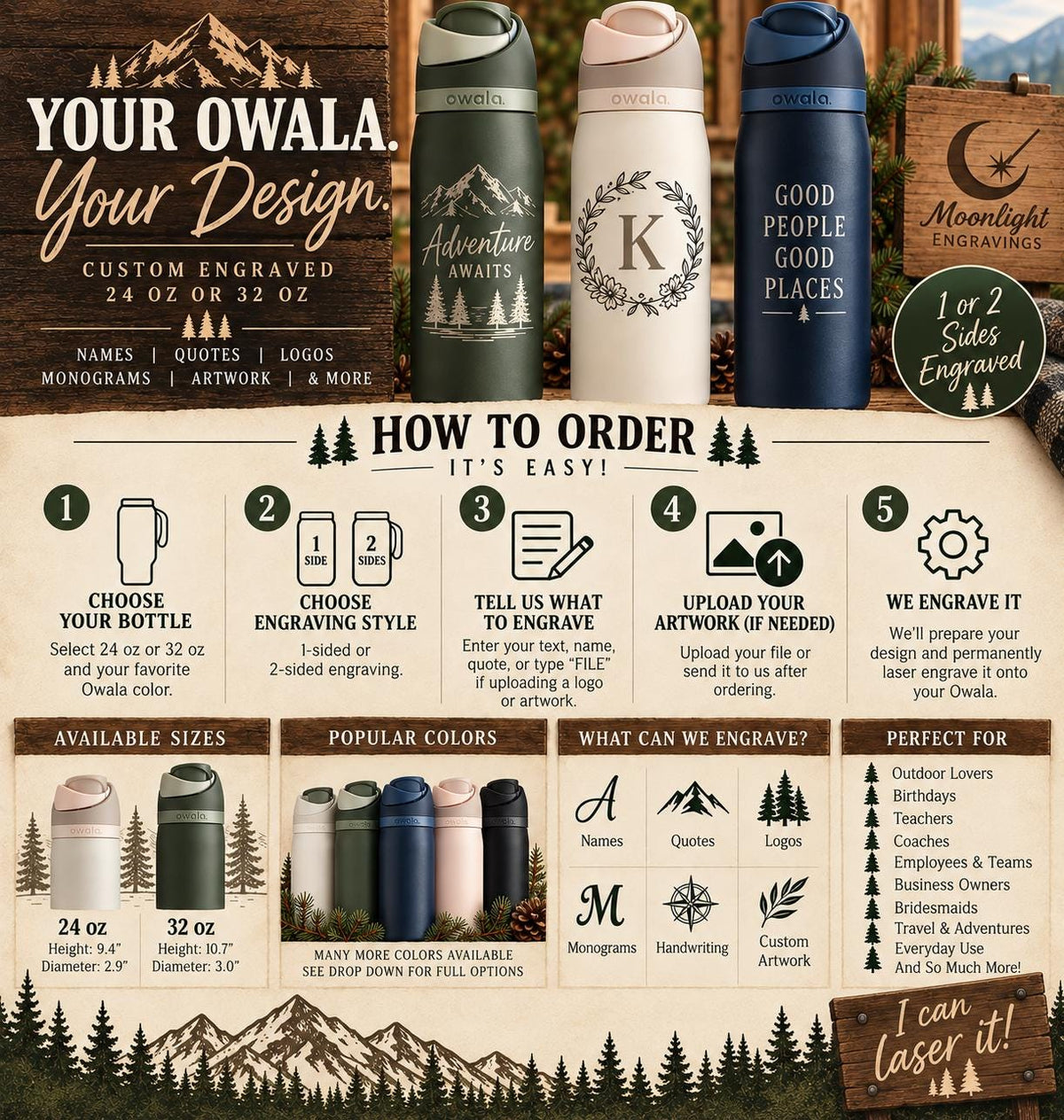 Personalized Owala Water Bottle | Custom Engraved Owala 24oz or 32oz | Custom Logo | Name or Quote Engraving | Personalized Gift