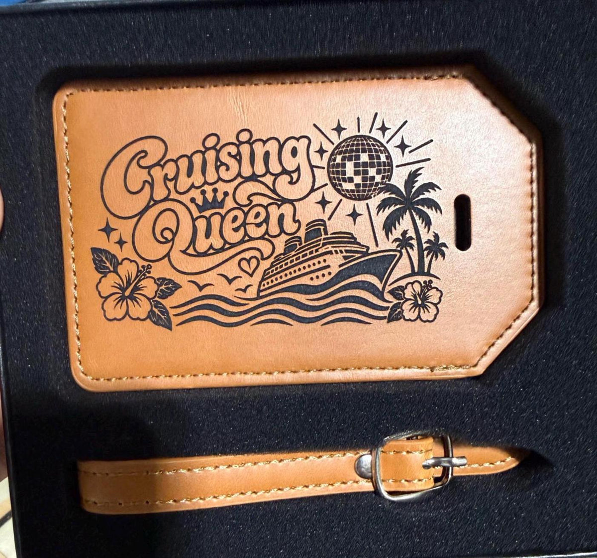 Cruising Queen Luggage Tag | Personalized Faux Leather Cruise Bag Tag | Cruise Lover Gift | Cruise Ship Gift for Her