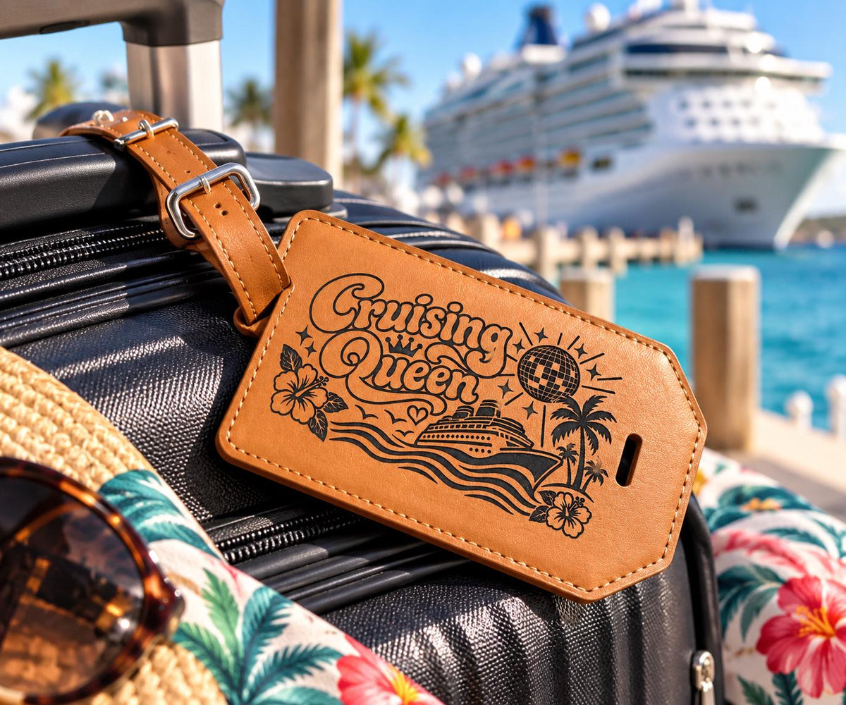 Cruising Queen Luggage Tag | Personalized Faux Leather Cruise Bag Tag | Cruise Lover Gift | Cruise Ship Gift for Her